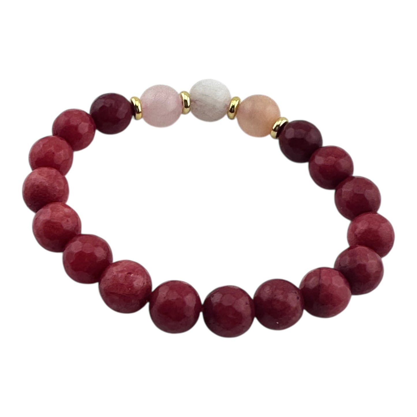 Golden Heart Glow – Red Jade, Pink Opal & 18K Gold-Plated Bracelet