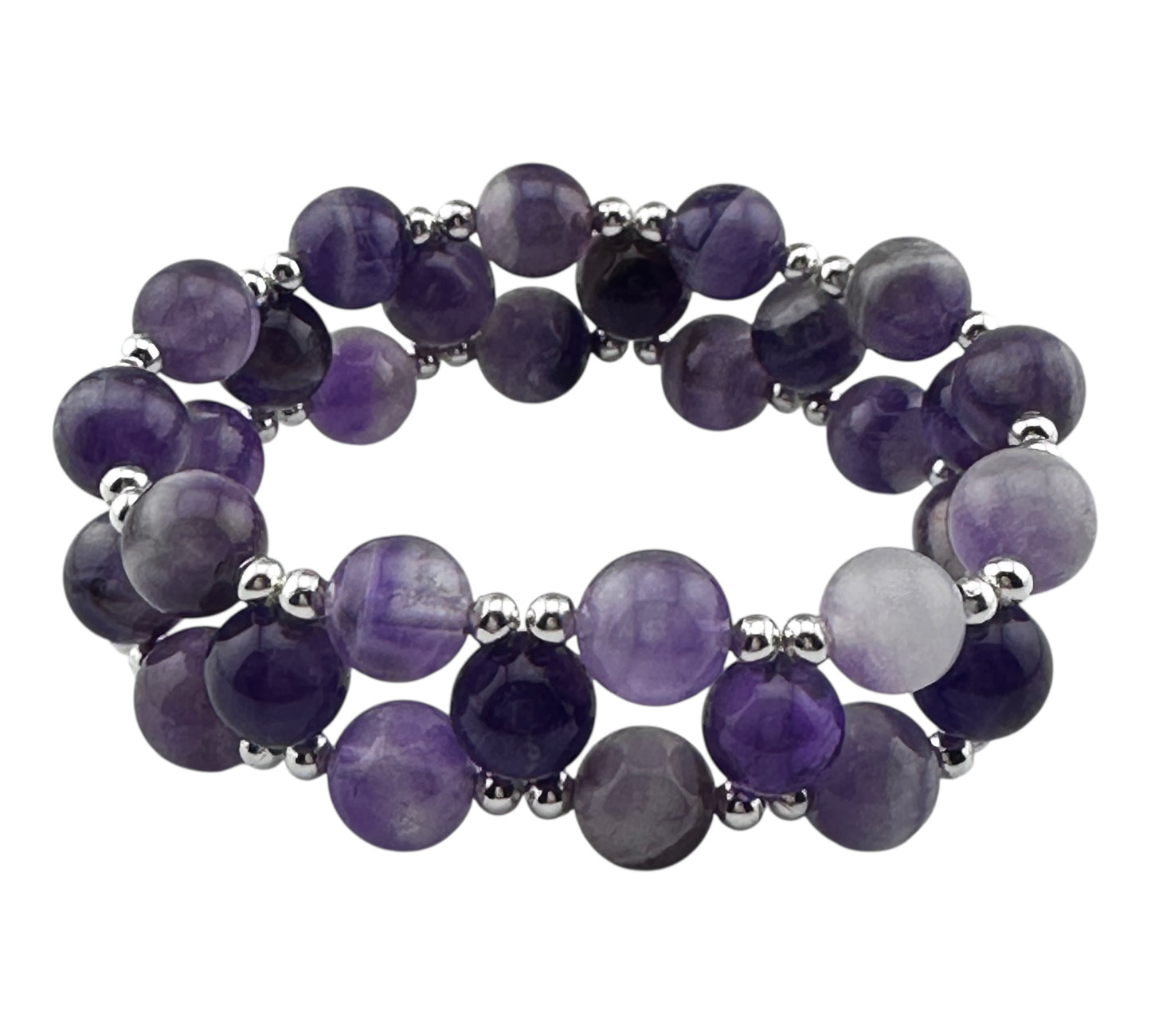 Three tier amethyst stretch bracelet