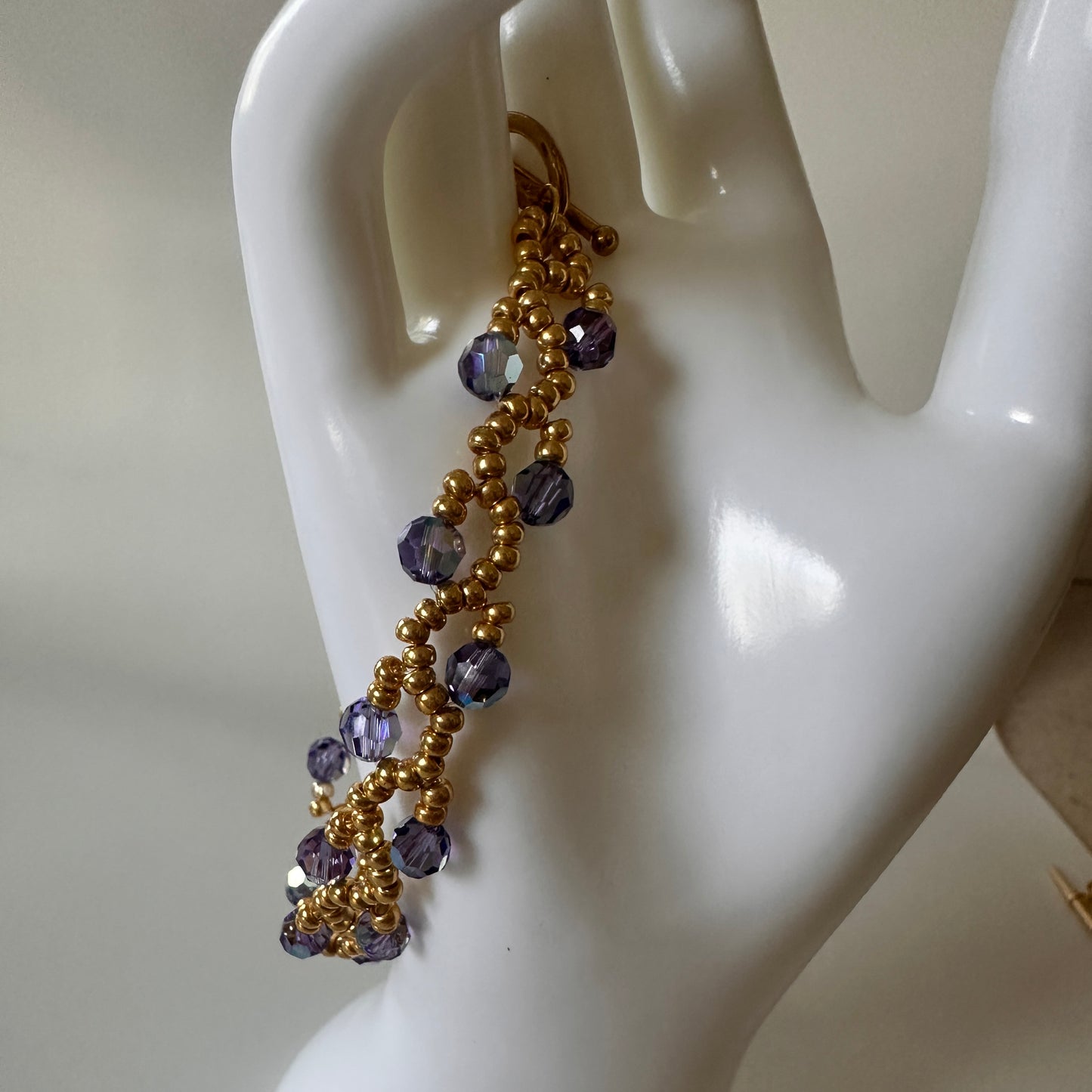 Purple Velvet Vine Bracelet – Swarovski AB Crystals & Gold Beads