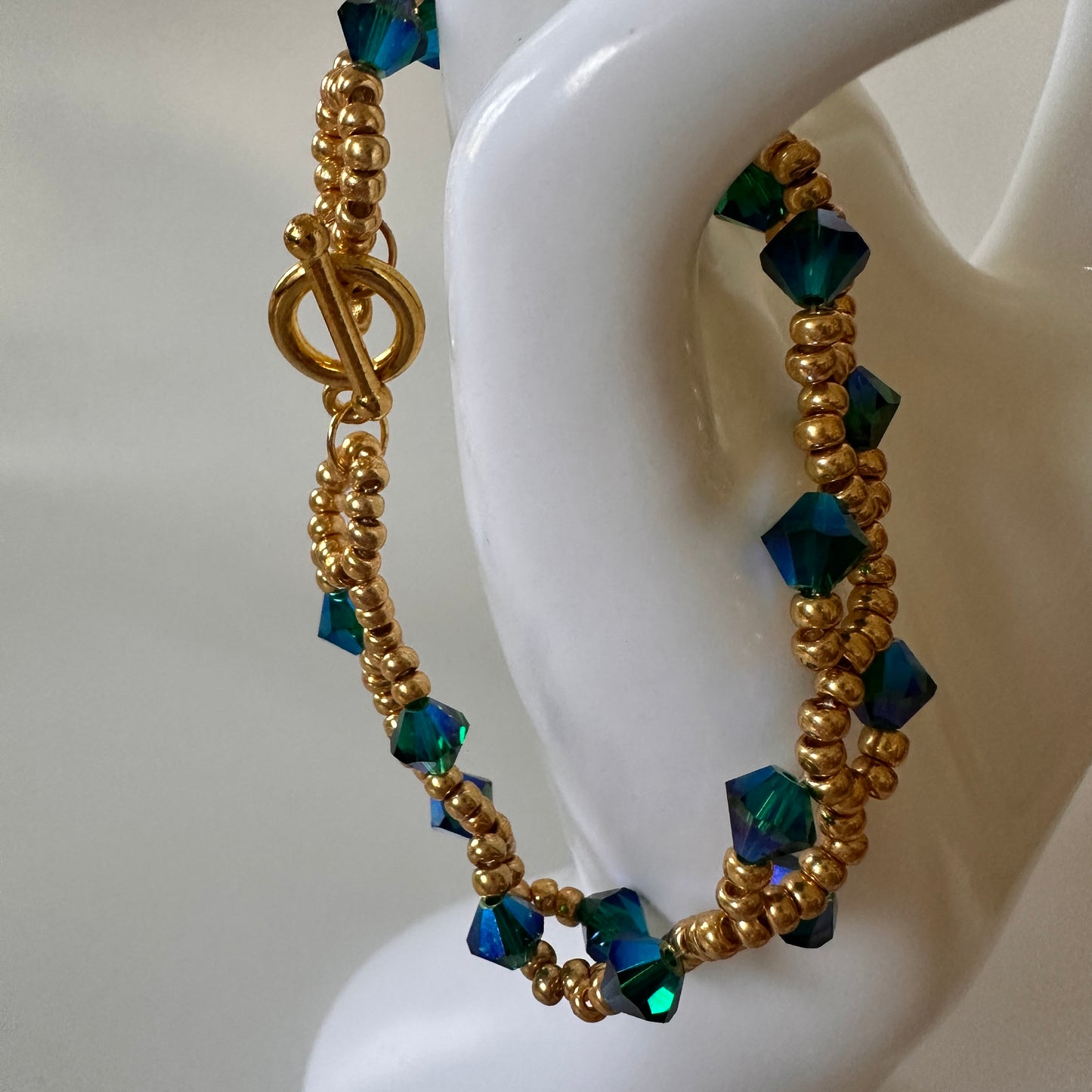 Enchanted Forest Bracelet – Emerald Swarovski & Gold Beads