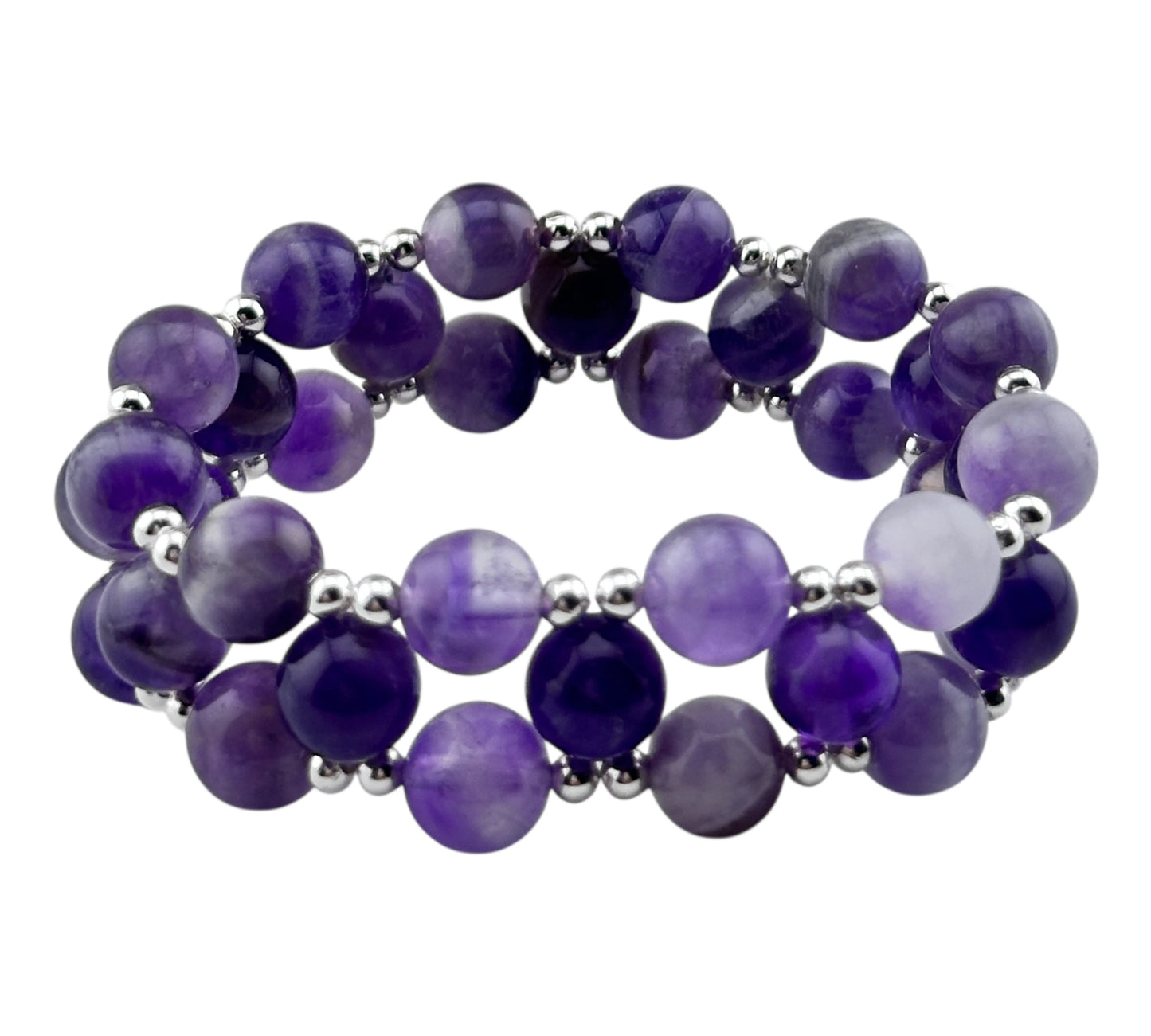 Three tier amethyst stretch bracelet