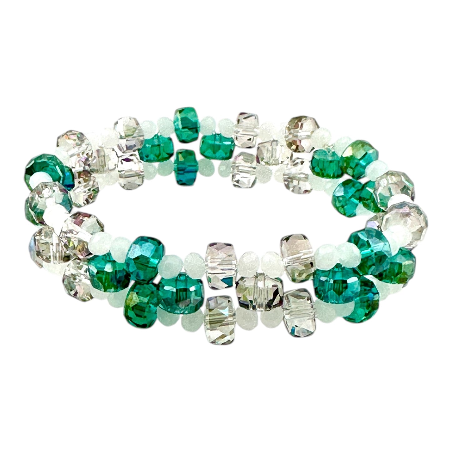 Emerald, White & Silver Three-Tier Crystal Stretch Bracelet