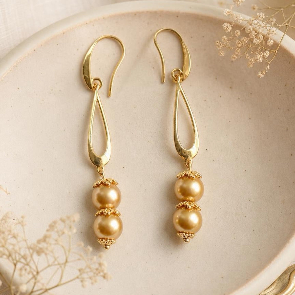 Golden Glow Swarovski Pearl Drop Earrings