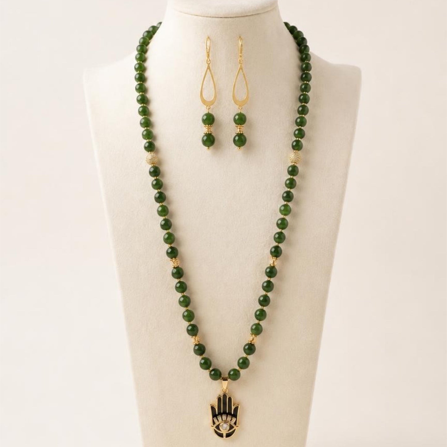Emerald Protection Necklace & Earring Set