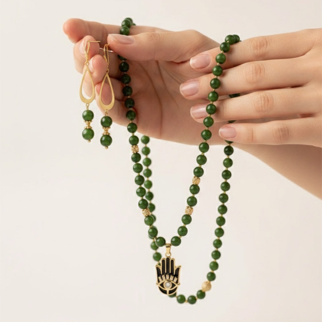 Emerald Protection Necklace & Earring Set